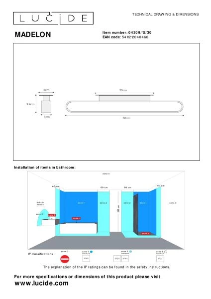 Lucide MADELON - Wall light Bathroom - LED - 1x9W 2700K - IP44 - Black - technical